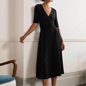 Boden Black Wrap-Style Midi Dress Size 4